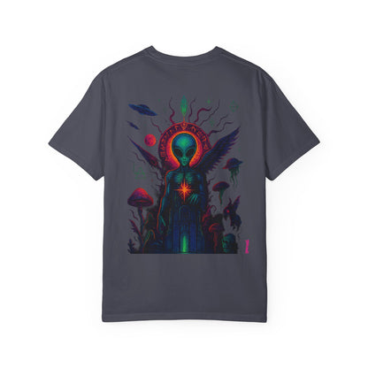 Fallen Alien by Trueiluminati Art Tee - Trippy Graphic Unisex T-shirt, Perfect for Festivals, Gifts, Alien Lovers, Casual Wear, Summer Vibes