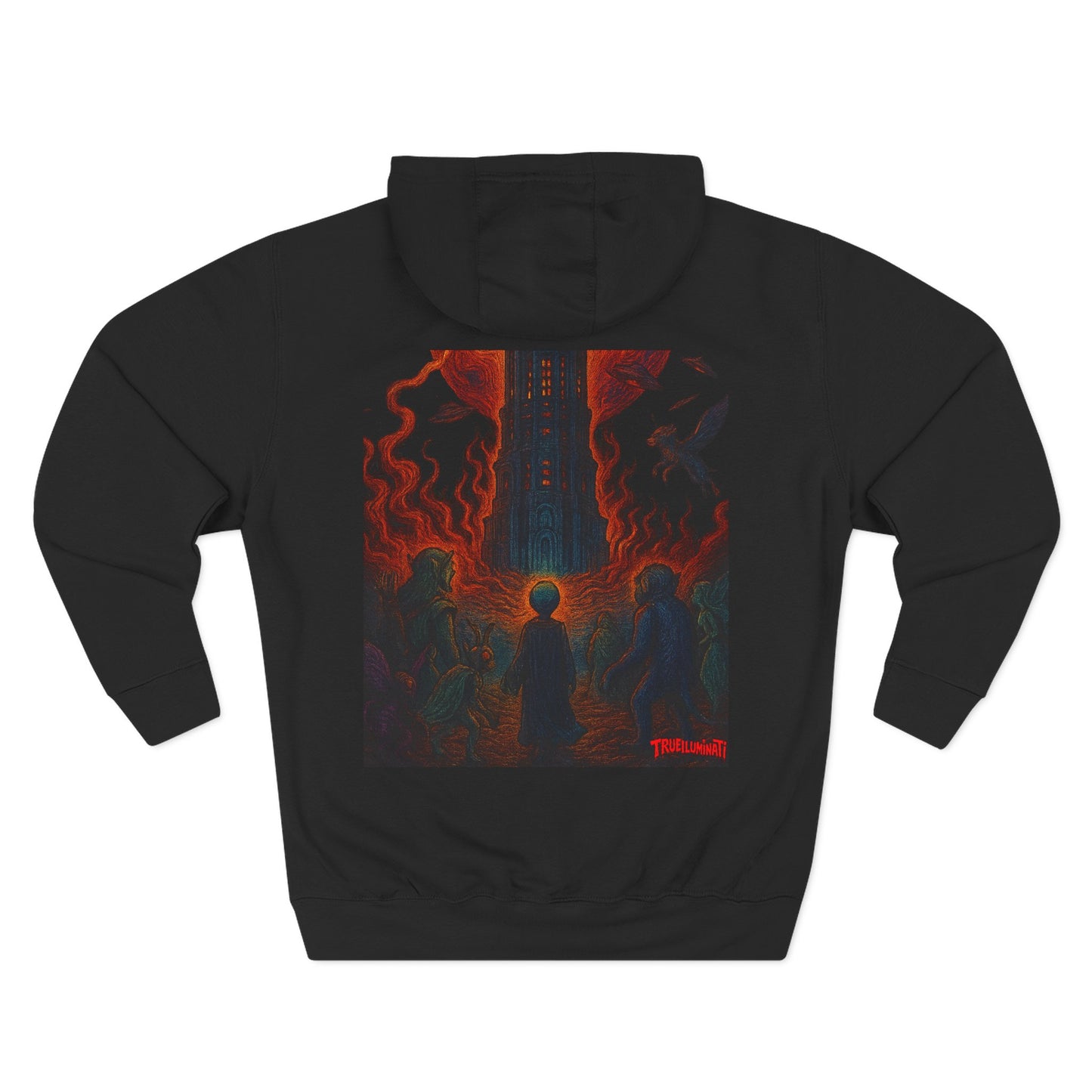 Heaven And Hell By Trueiluminati Mystical Three-Panel Fleece Hoodie - Cozy Apparel for Fans of Fantasy, Unique Gift for Holidays, Ideal for Autumn and Winter Loungewear