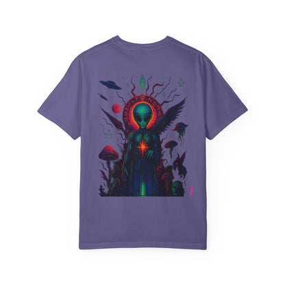 Fallen Alien by Trueiluminati Art Tee - Trippy Graphic Unisex T-shirt, Perfect for Festivals, Gifts, Alien Lovers, Casual Wear, Summer Vibes