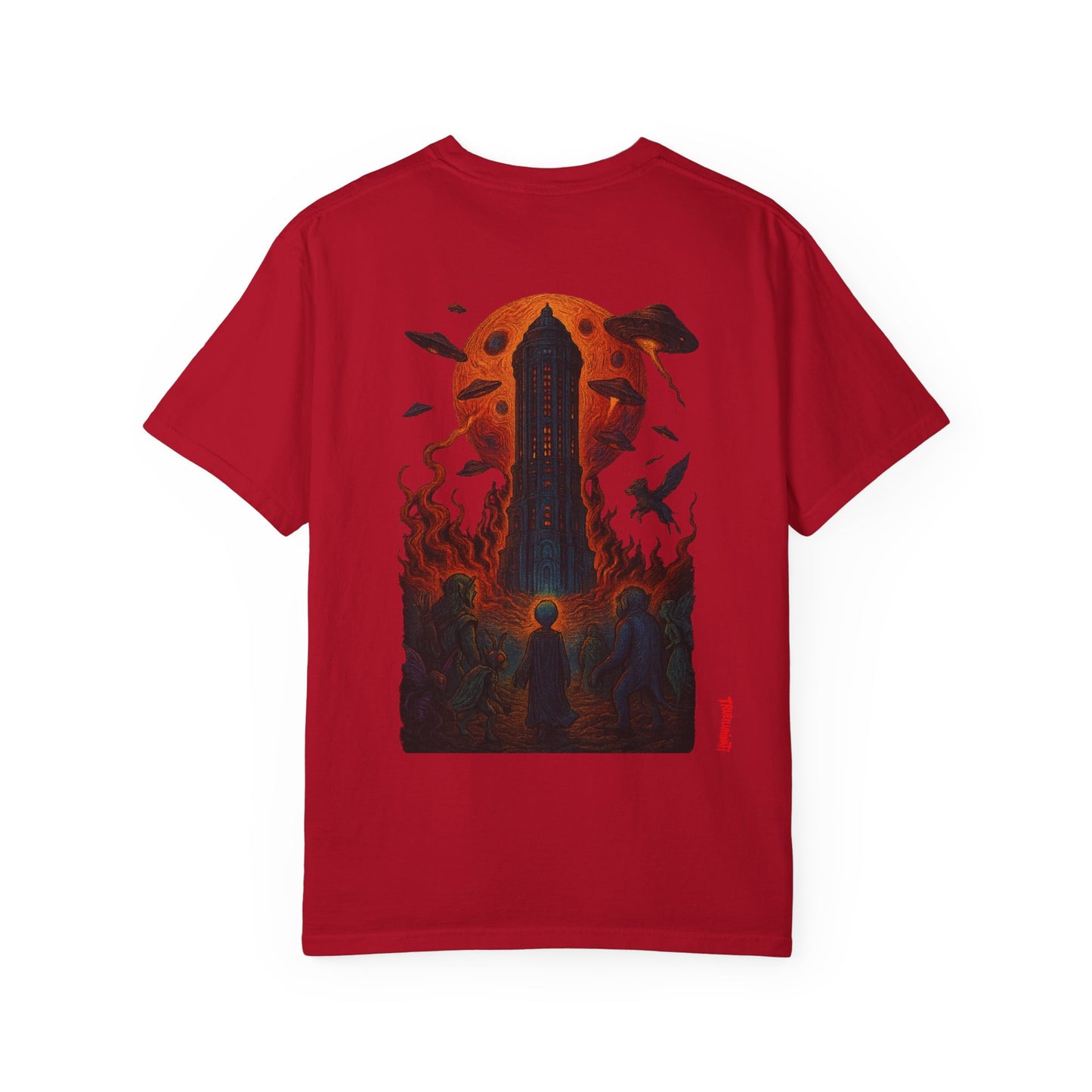 Hell Path By Trueiluminati Garment-Dyed T-shirt Unisex Gothic Tattoo-Style Shirt – Exclusive Trueiluminati Design