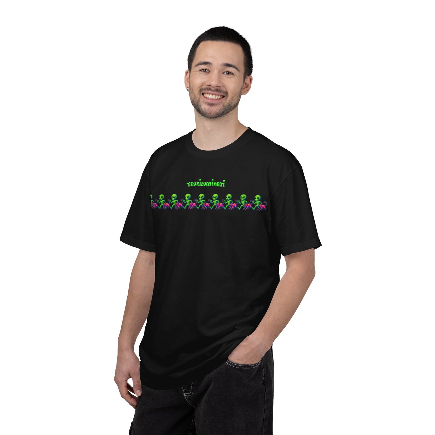 Alien-Inspired Garment-Dyed Unisex T-Shirt, Fun Graphic Tee, Casual Wear, Gift for Space Lovers, Unique Everyday T-Shirt