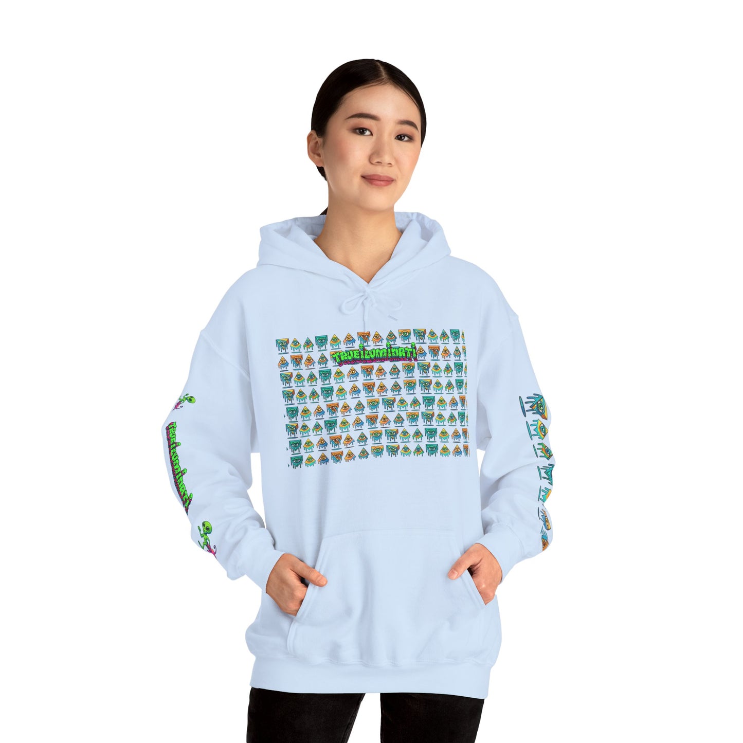 Young simbol by Trueiluminati Unisex Hoodie, Cozy Sweatshirt for Outdoor Lovers, Gift for Adventurers, Eco-Friendly Fashion, Great for Camping