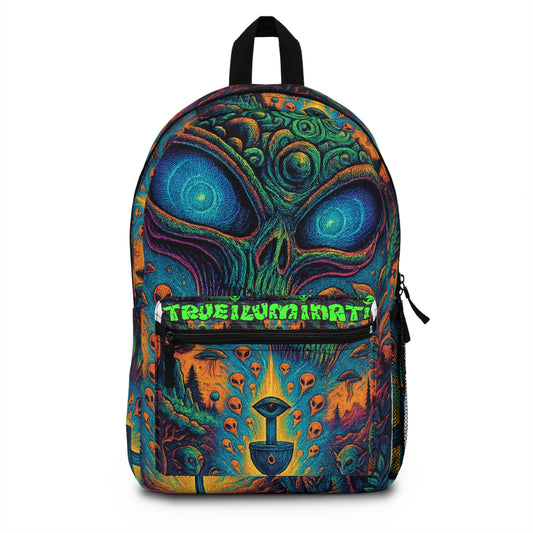 Psychedelic Alien Skull Backpack – Neon Cosmic Art School Bag