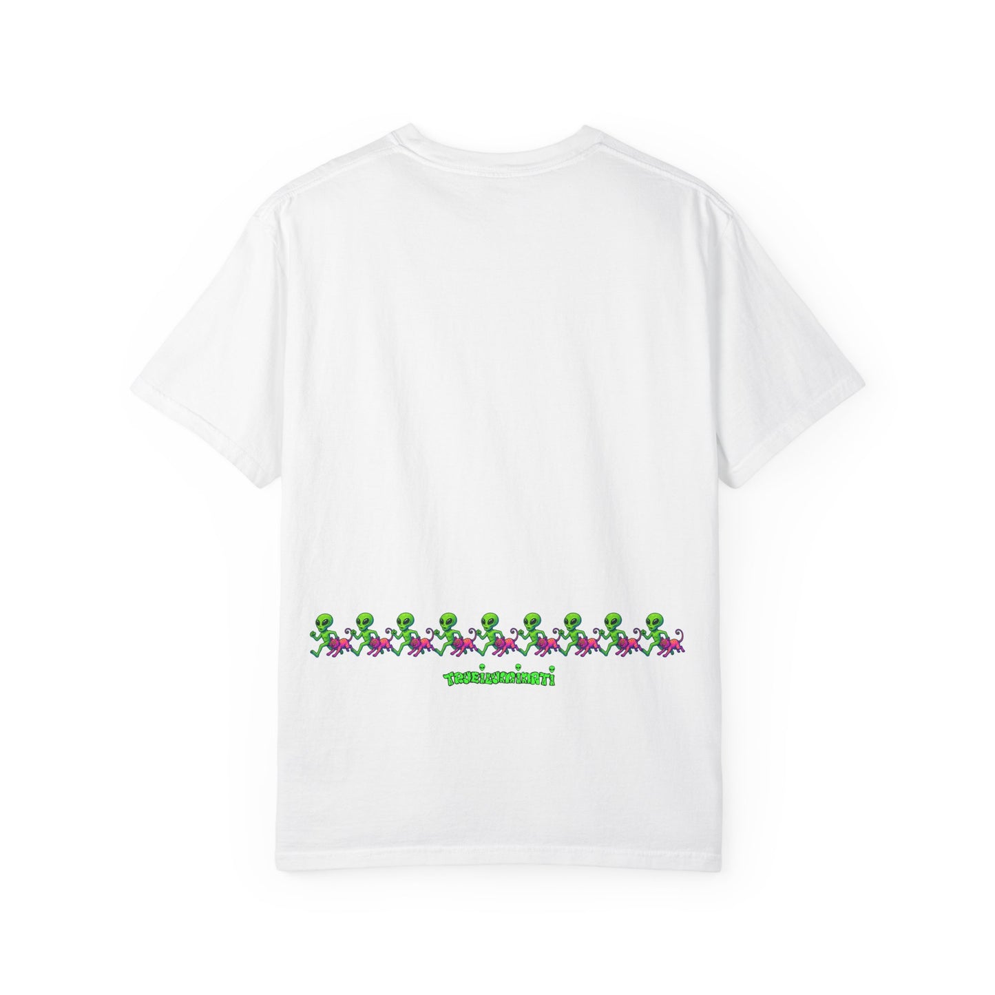 Alien-Inspired Garment-Dyed Unisex T-Shirt, Fun Graphic Tee, Casual Wear, Gift for Space Lovers, Unique Everyday T-Shirt