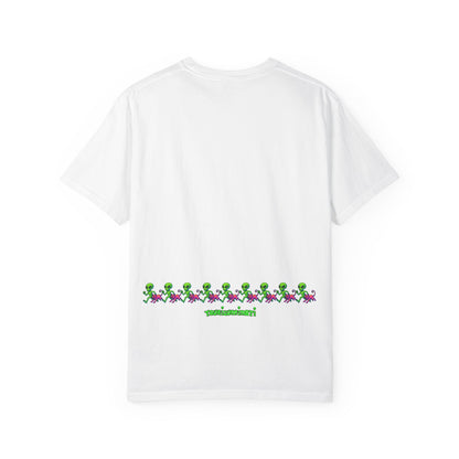 Alien-Inspired Garment-Dyed Unisex T-Shirt, Fun Graphic Tee, Casual Wear, Gift for Space Lovers, Unique Everyday T-Shirt