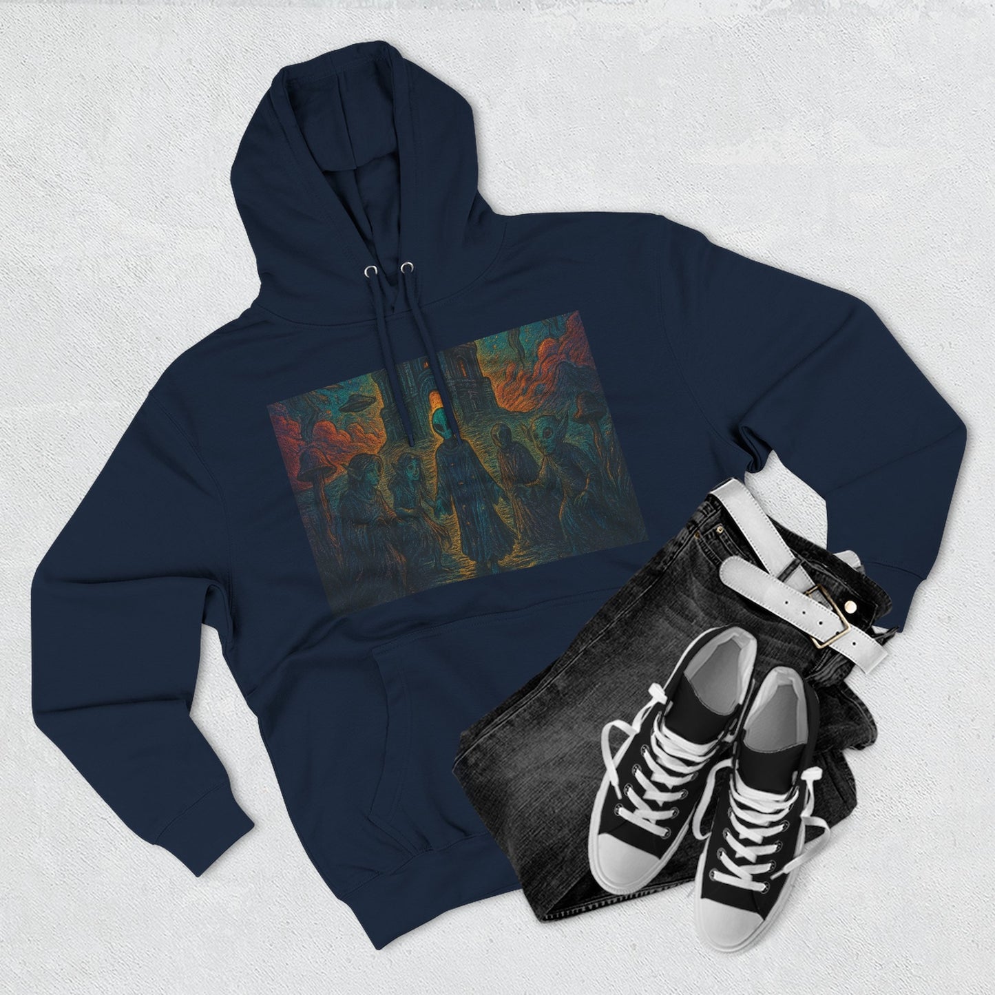 Heaven And Hell By Trueiluminati Mystical Three-Panel Fleece Hoodie - Cozy Apparel for Fans of Fantasy, Unique Gift for Holidays, Ideal for Autumn and Winter Loungewear