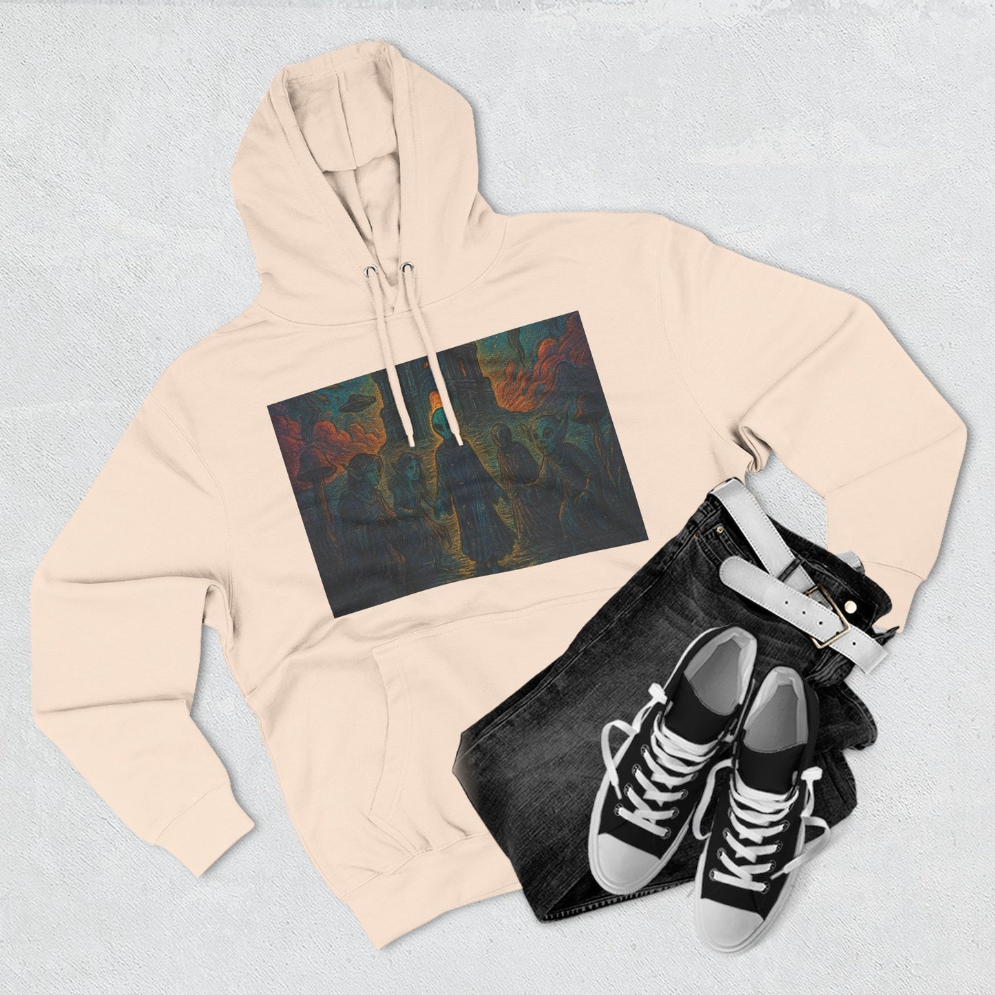 Heaven And Hell By Trueiluminati Mystical Three-Panel Fleece Hoodie - Cozy Apparel for Fans of Fantasy, Unique Gift for Holidays, Ideal for Autumn and Winter Loungewear
